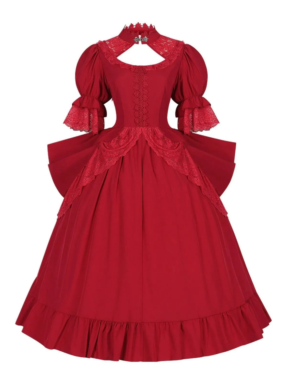 1950s Palace Style Cutout Neck Lace Patchwork Dress sold by Retro Stage