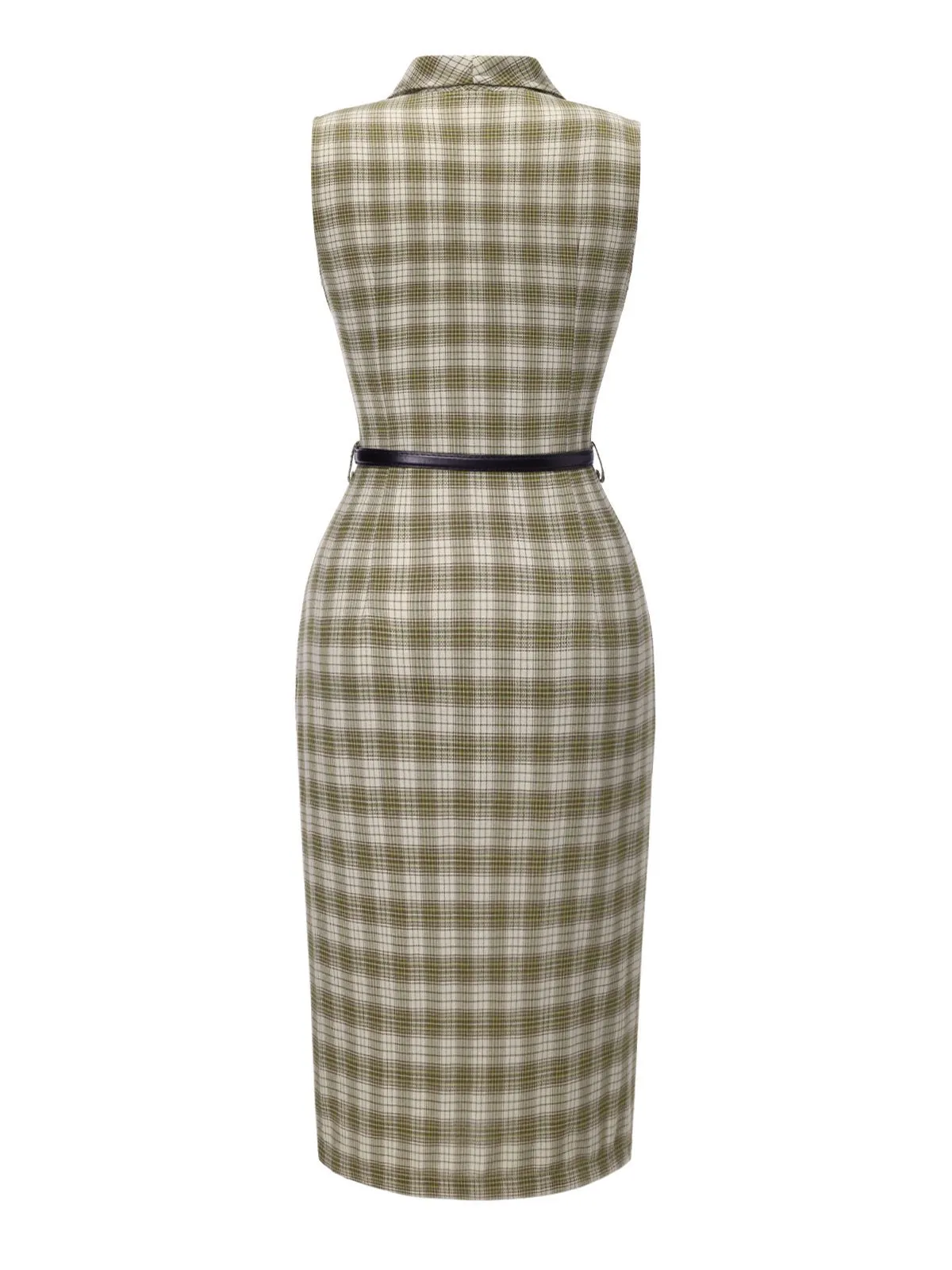 Pea Green 1960s Lapel Buttoned Tartan Dress sold by Retro Stage product image thumbnail 5