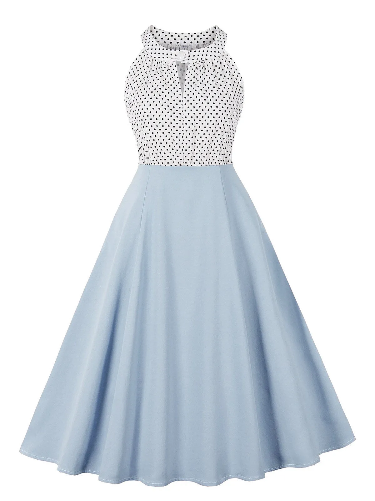 1950s Polka Dot Patchwork Halter Round-Neck Dress sold by Retro Stage product image thumbnail 5