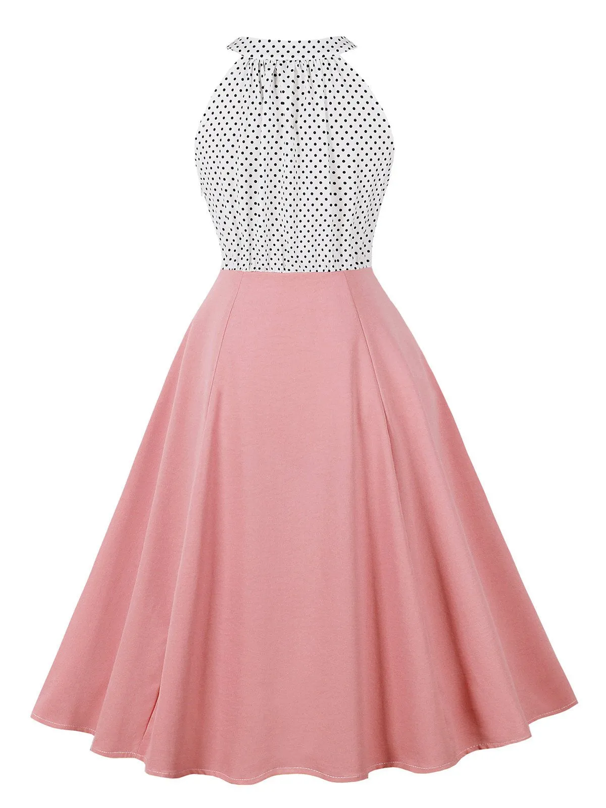 1950s Polka Dot Patchwork Halter Round-Neck Dress sold by Retro Stage product image thumbnail 2