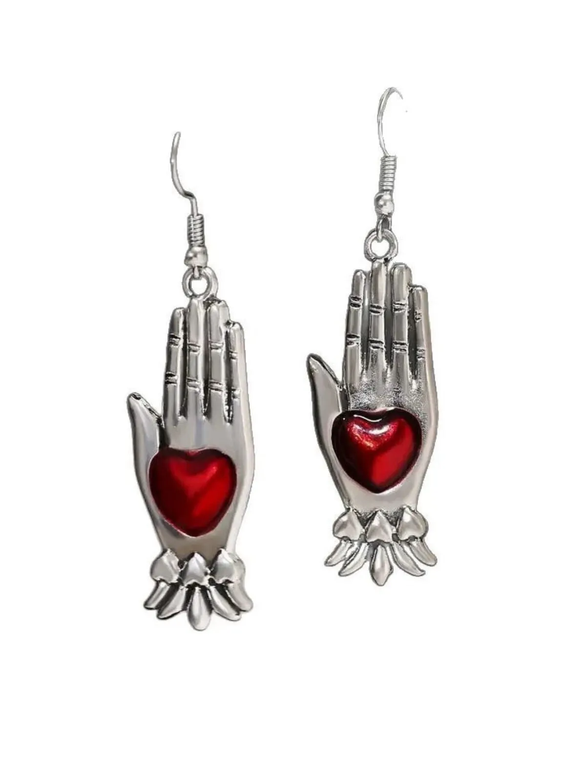 Red & Silver Vintage Gothic Heart Glove Earrings sold by Retro Stage