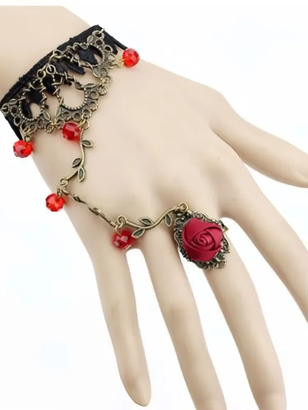 Vintage Gothic Rose Vine Lace Crystal Ring Bracelet made by Retro Stage