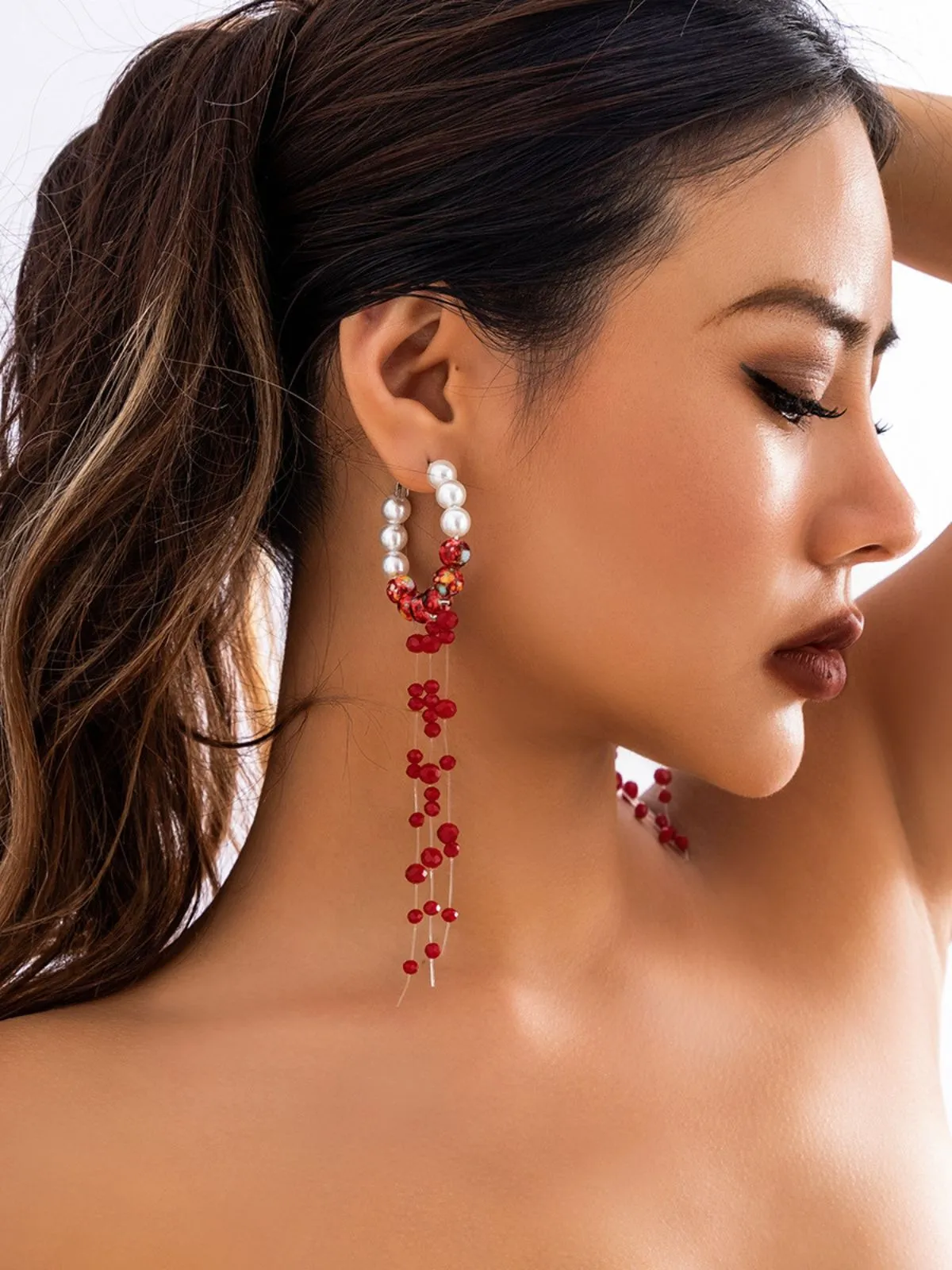 Gothic Blood Pearl Tassel Earrings sold by Retro Stage product image thumbnail 4