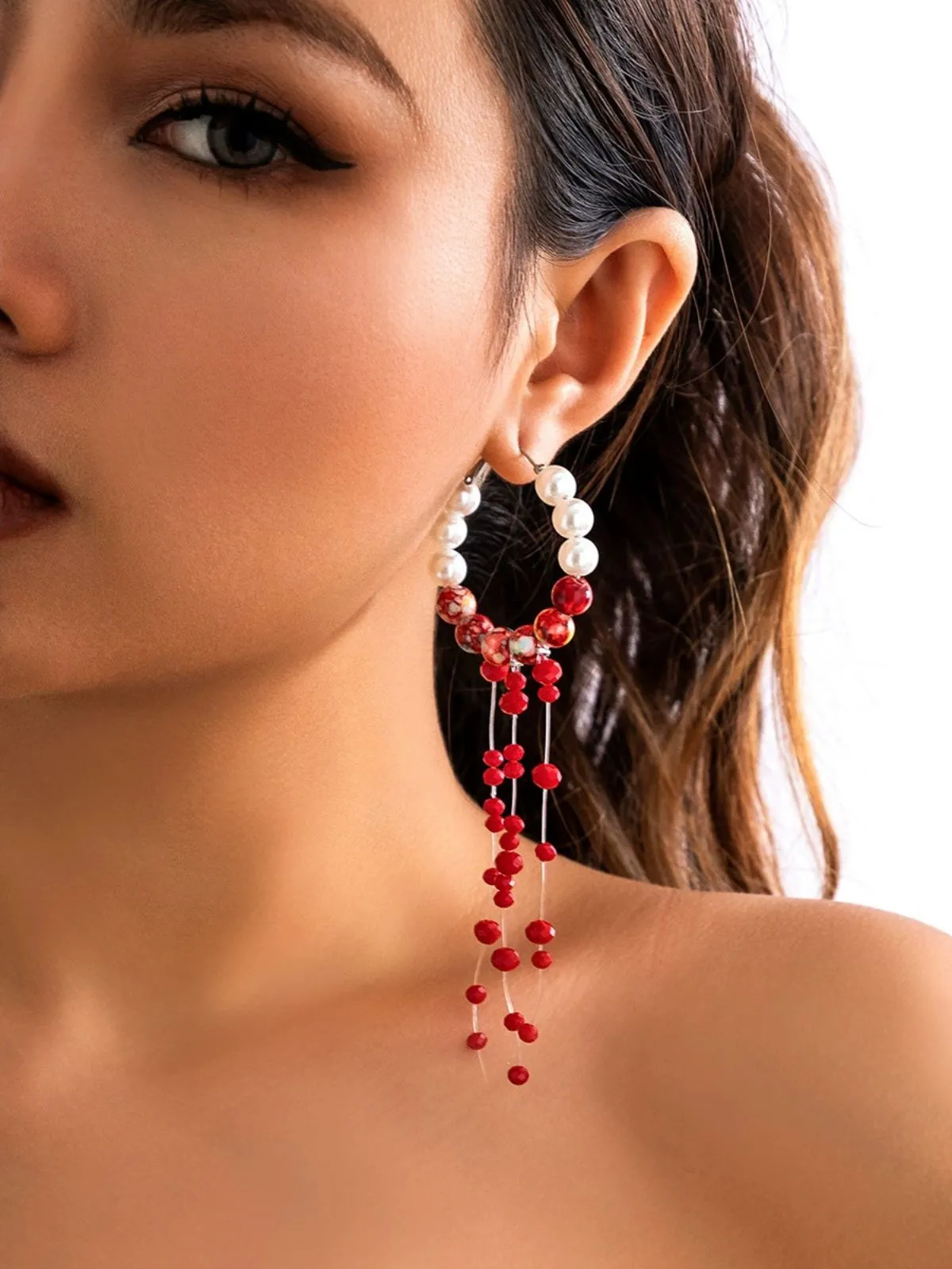Gothic Blood Pearl Tassel Earrings sold by Retro Stage product image thumbnail 2