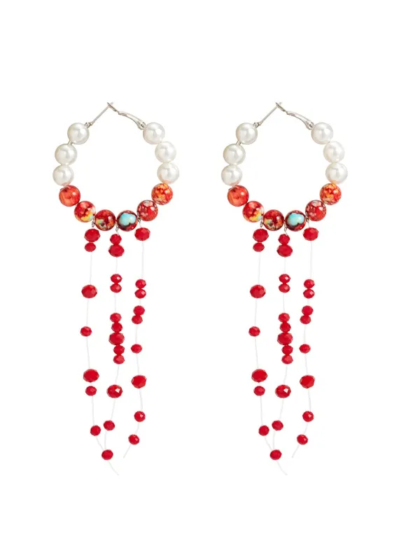 Gothic Blood Pearl Tassel Earrings sold by Retro Stage