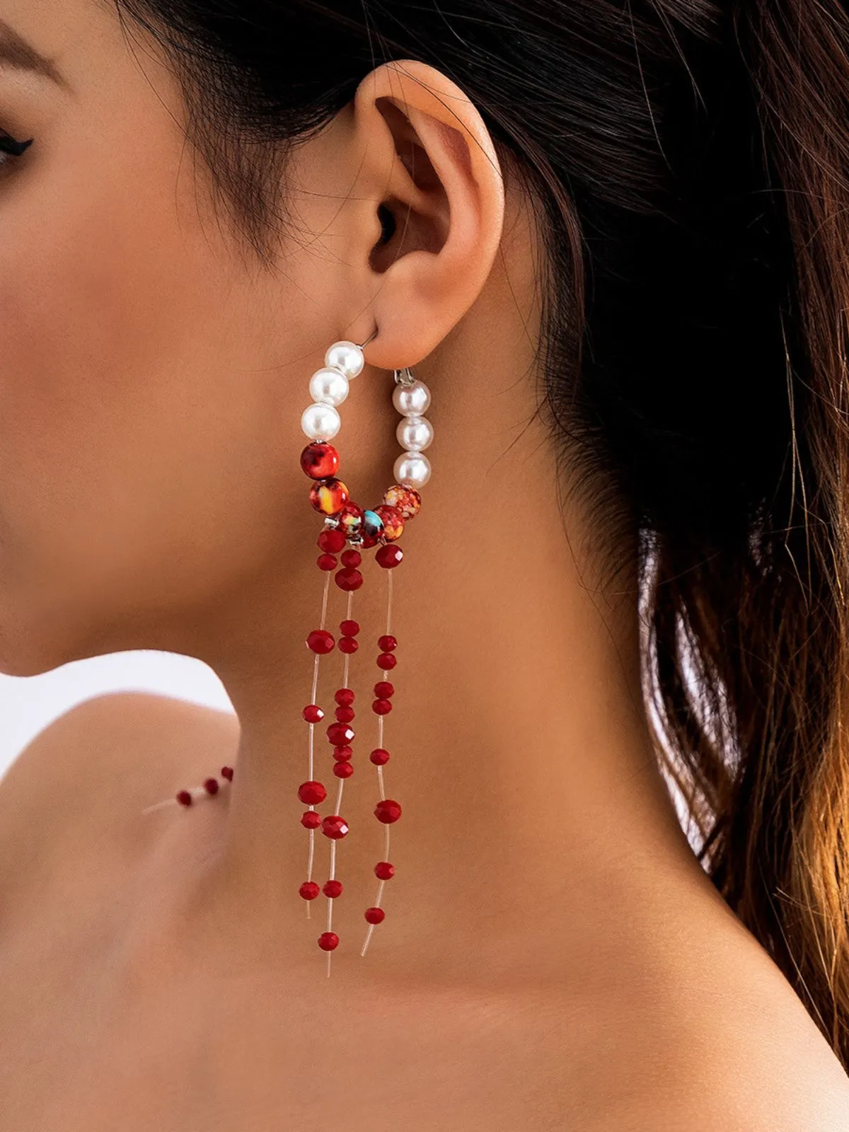 Gothic Blood Pearl Tassel Earrings sold by Retro Stage product image thumbnail 3