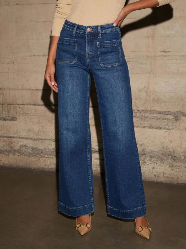 1960s High Waist Wide-Leg Patch Pocket Jeans sold by Retro Stage