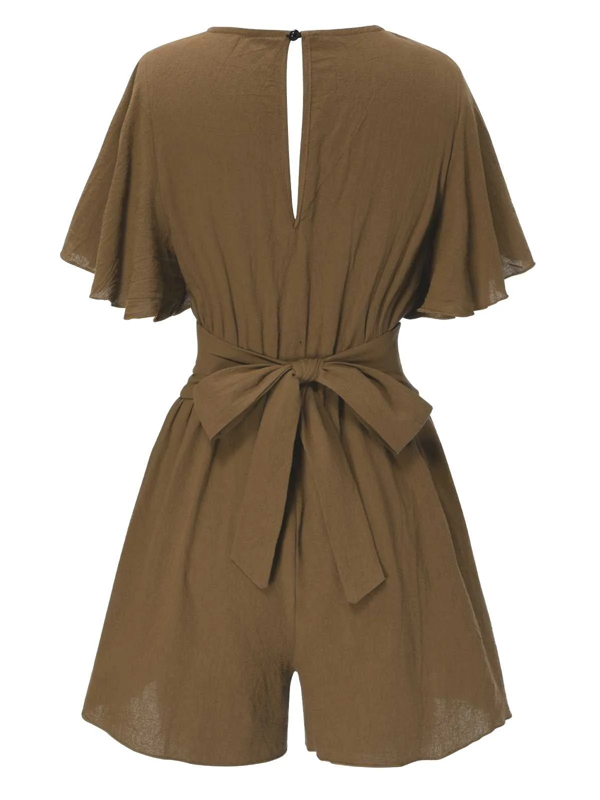 1950s Solid V-Neck Cotton Flounce Sleeve Romper sold by Retro Stage product image thumbnail 3