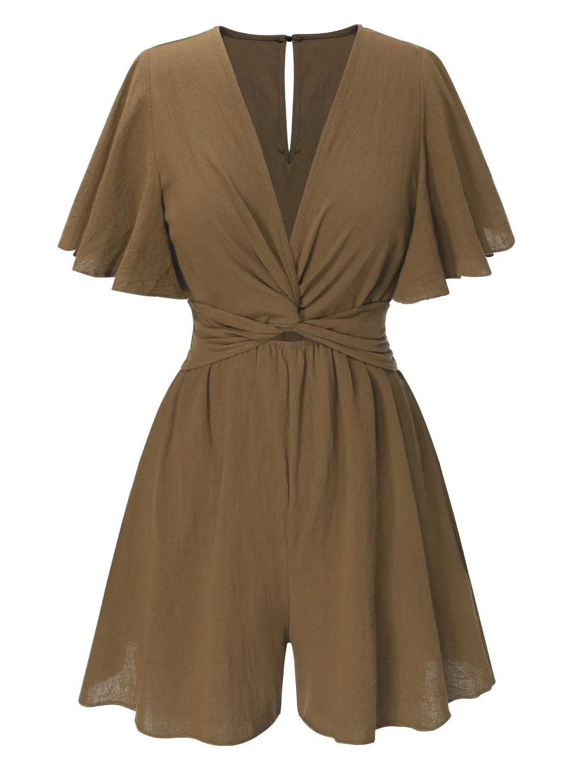 1950s Solid V-Neck Cotton Flounce Sleeve Romper sold by Retro Stage product image thumbnail 2