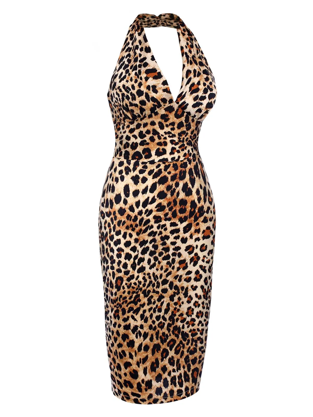 Brown 1960s Halter V-Neck Leopard Dress sold by Retro Stage product image thumbnail 5