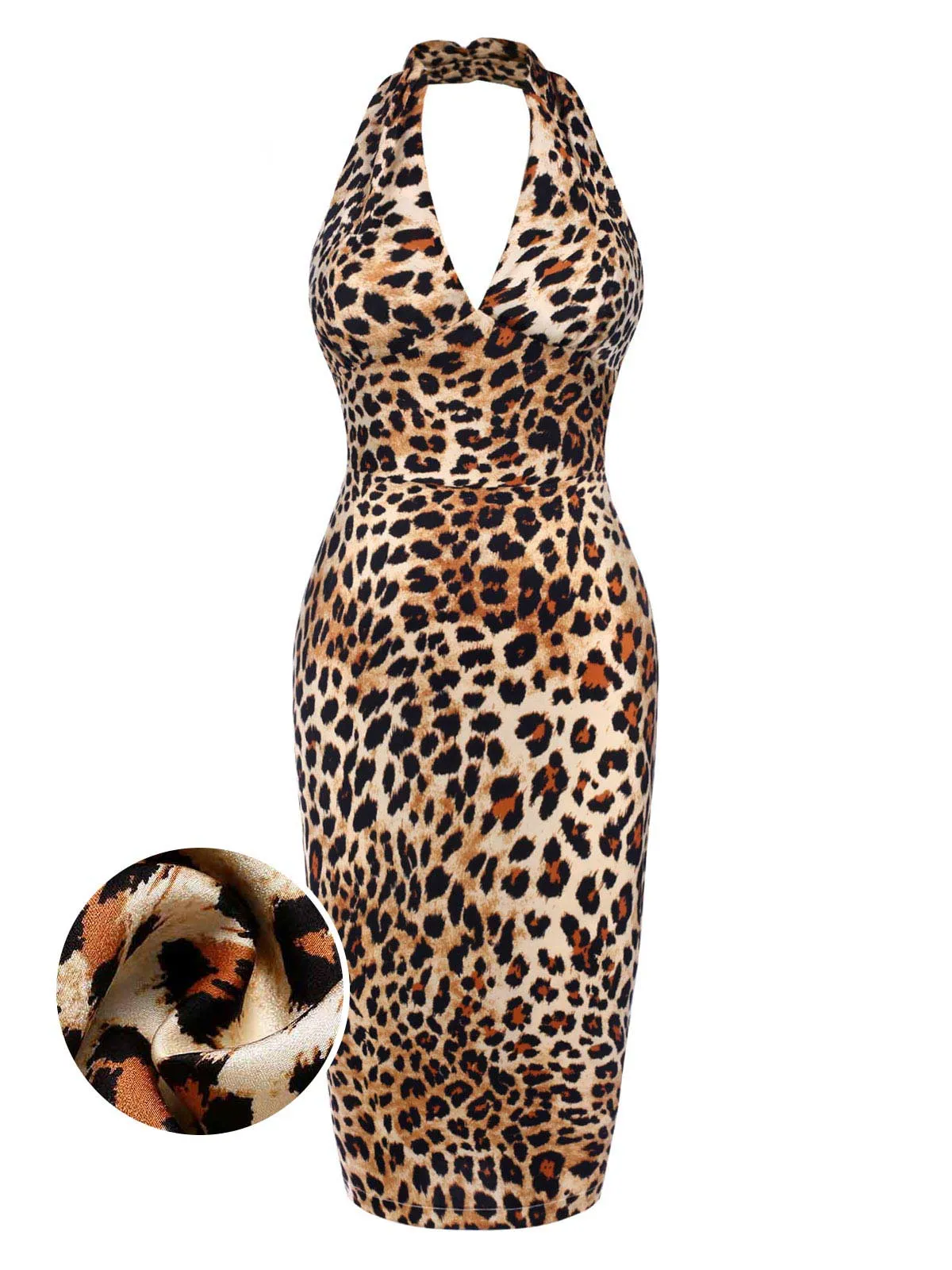 Brown 1960s Halter V-Neck Leopard Dress sold by Retro Stage product image thumbnail 3