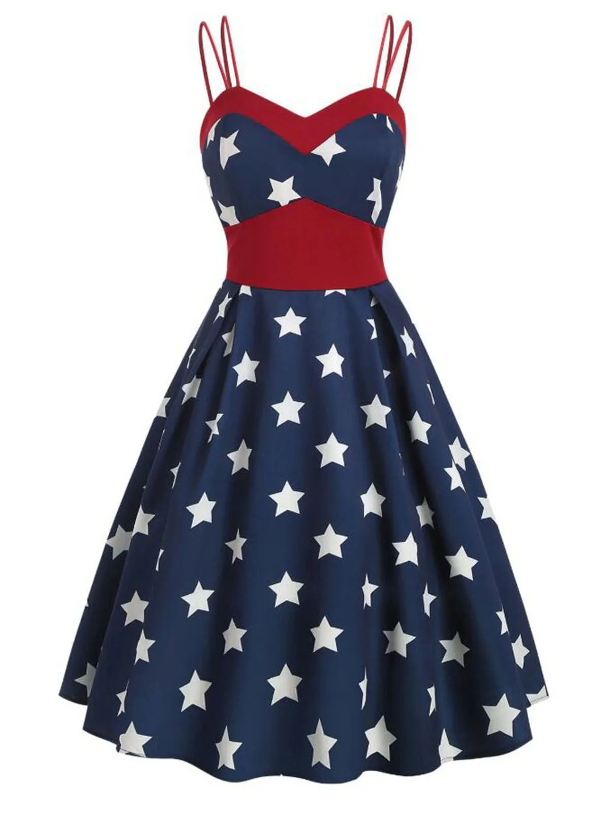 Navy Blue 1950s Stars Spaghetti Strap Dress sold by Retro Stage product image thumbnail 2