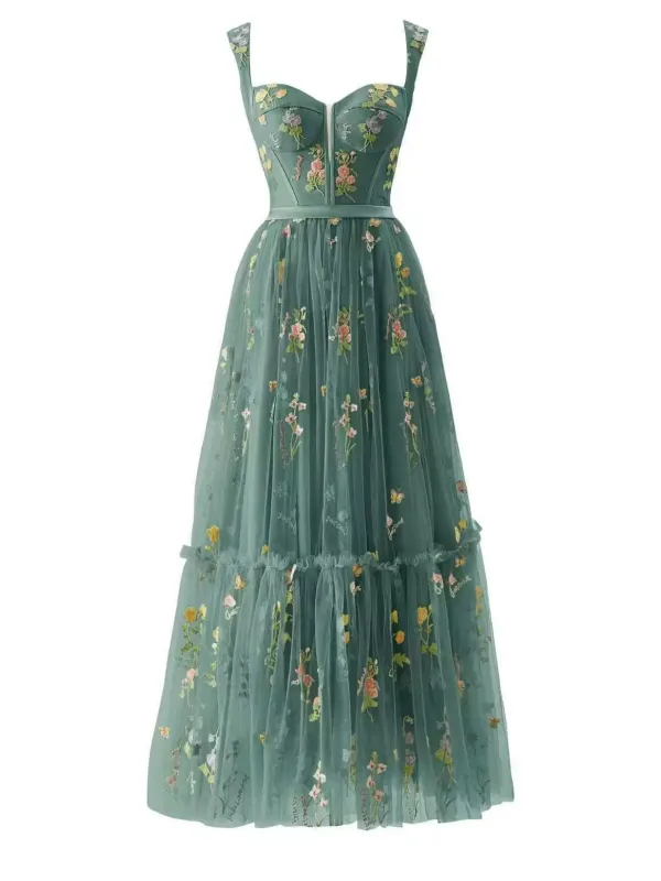 1930s Floral Mesh Boned Lace-Up Dress sold by Retro Stage