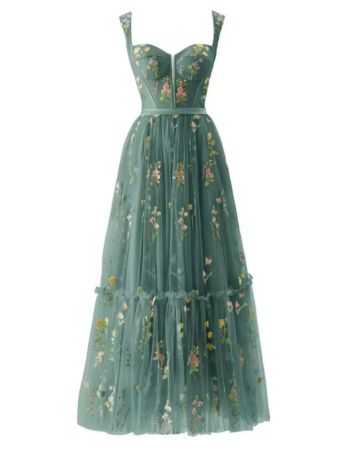 1930s Floral Mesh Boned Lace-Up Dress sold by Retro Stage