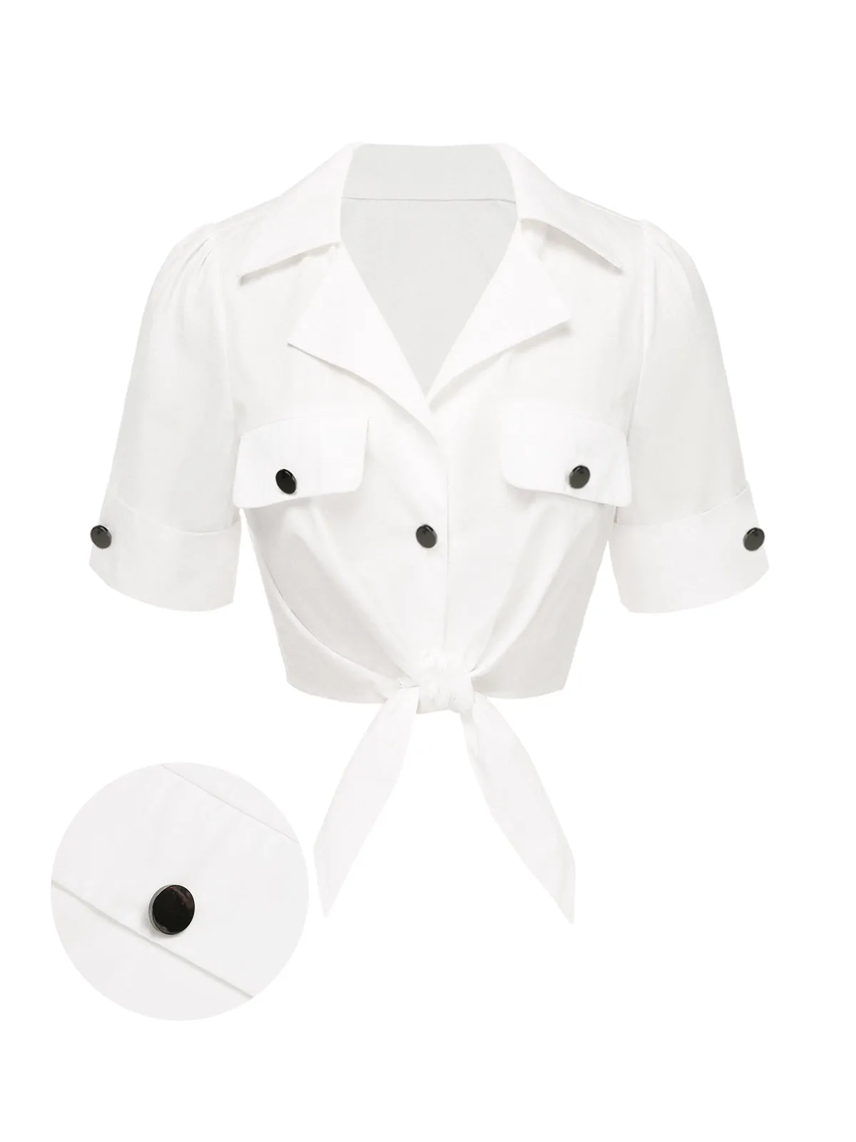 White 1960s Button Pure Cotton Blouse sold by Retro Stage product image thumbnail 2
