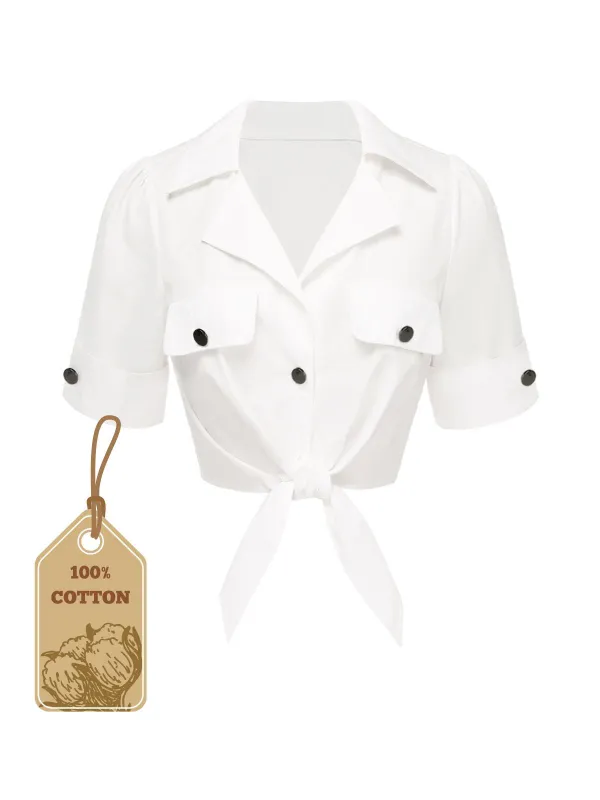 White 1960s Button Pure Cotton Blouse sold by Retro Stage