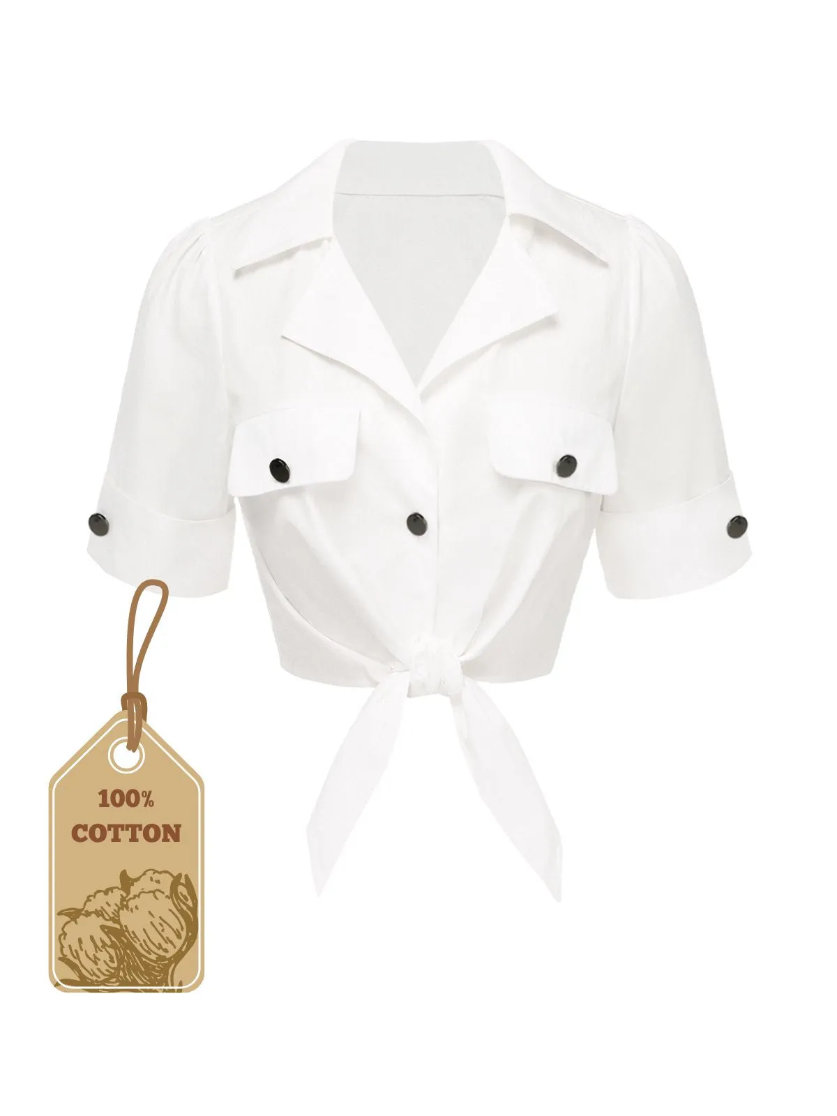 White 1960s Button Pure Cotton Blouse sold by Retro Stage