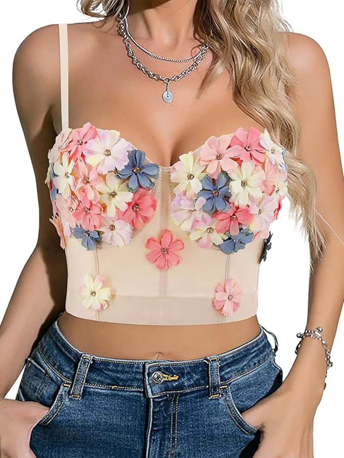 Beige 1950s 3D Floral Boned Corset sold by Retro Stage product image thumbnail 4