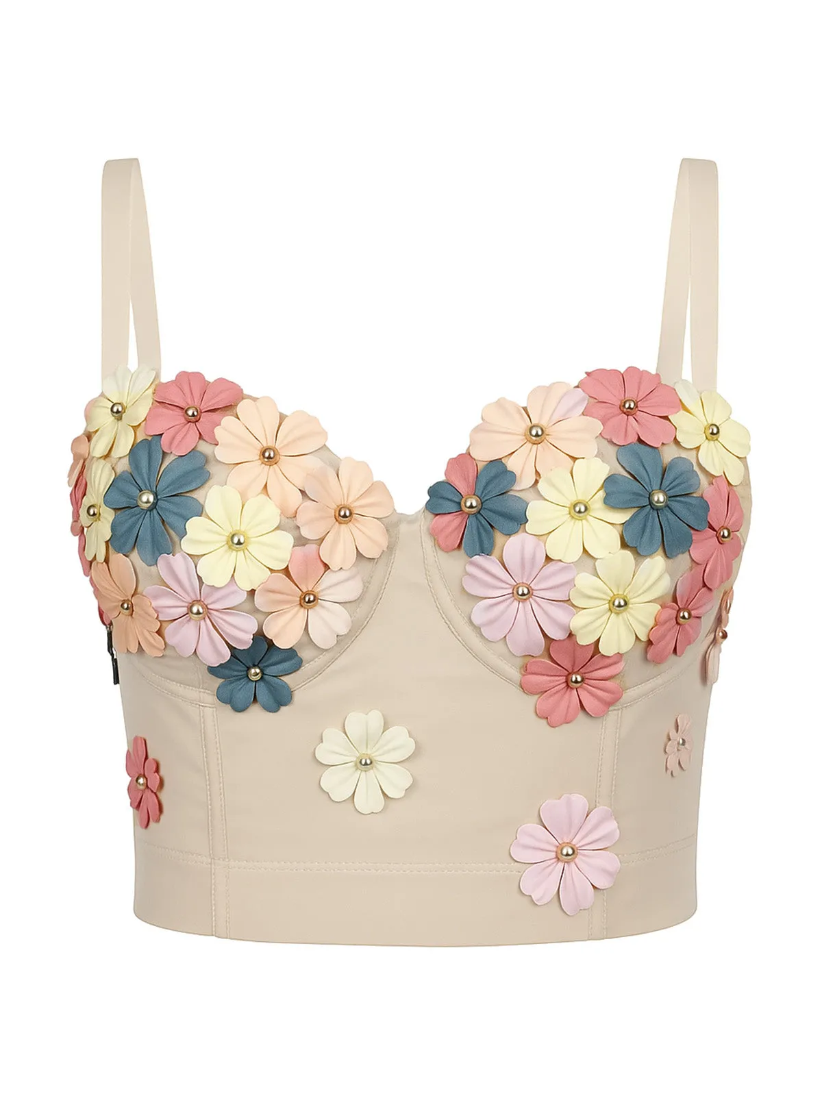 Beige 1950s 3D Floral Boned Corset sold by Retro Stage