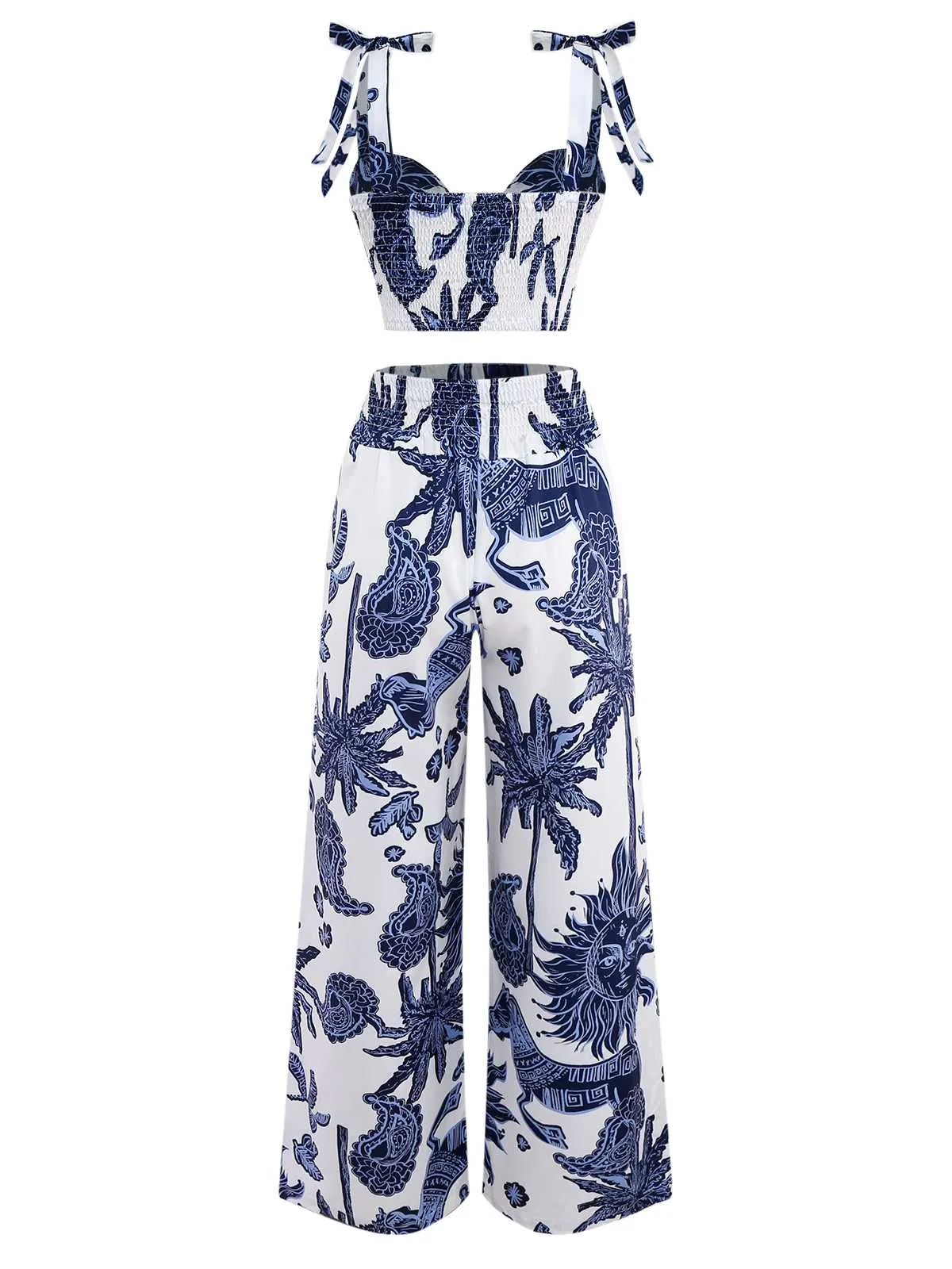 2PCS Blue 1970s Boho Cropped Top & Pants sold by Retro Stage product image thumbnail 2