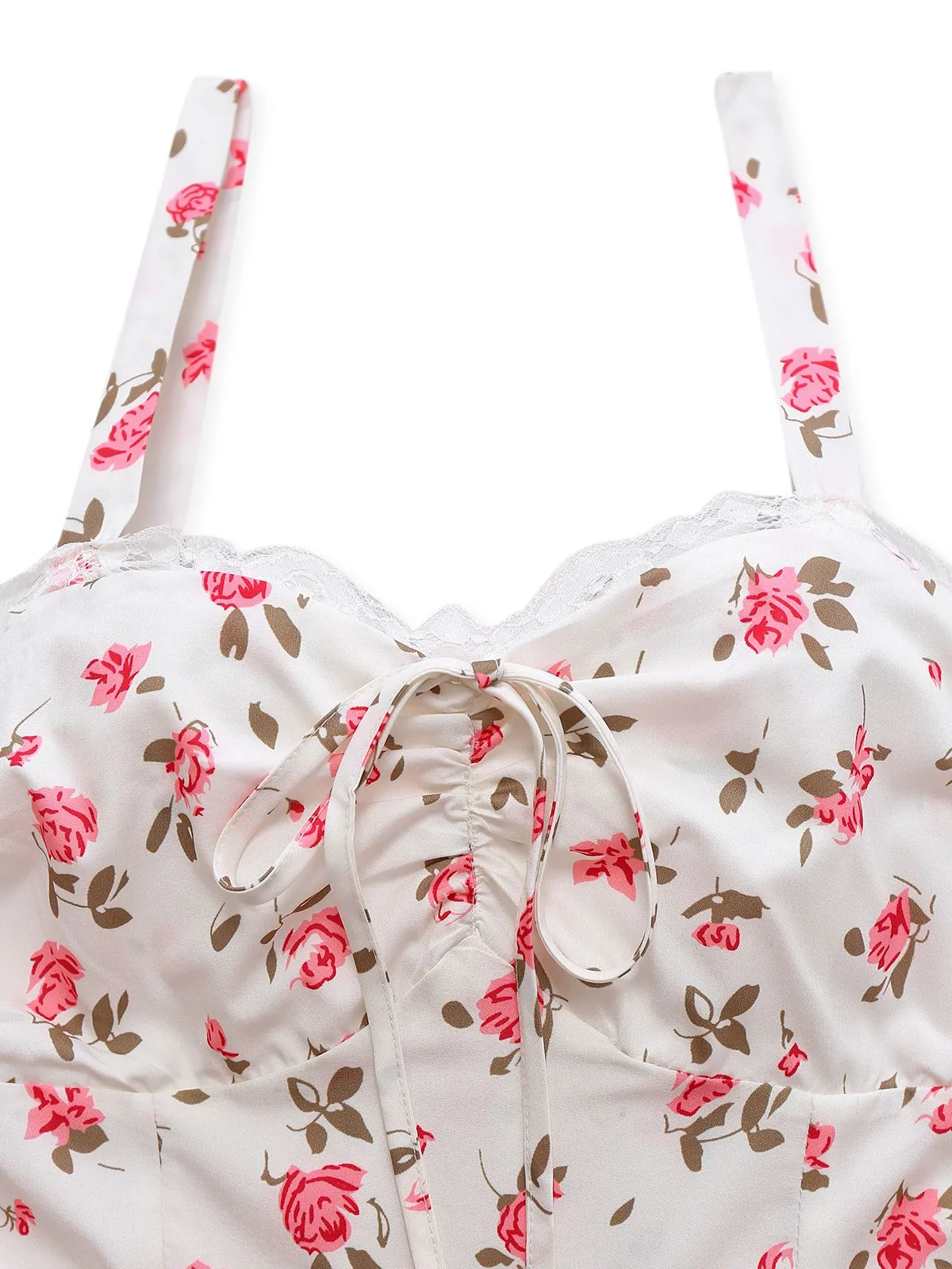 Pink 1940s Rose Strap Lace Patchwork Dress sold by Retro Stage product image thumbnail 3