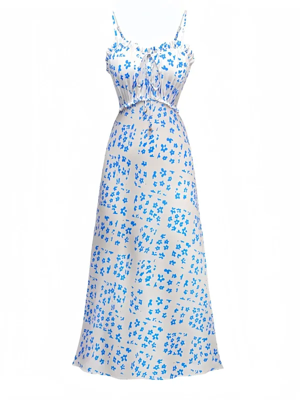 Blue 1930s Spaghetti Strap Daisy Dress sold by Retro Stage
