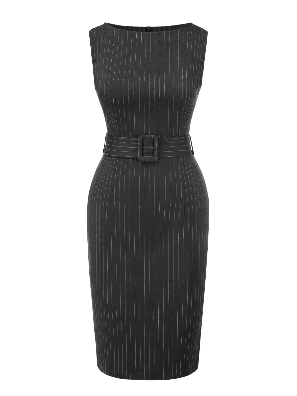 Dark Grey 1960s Pinstripe Beltd Pencil dress sold by Retro Stage product image thumbnail 2