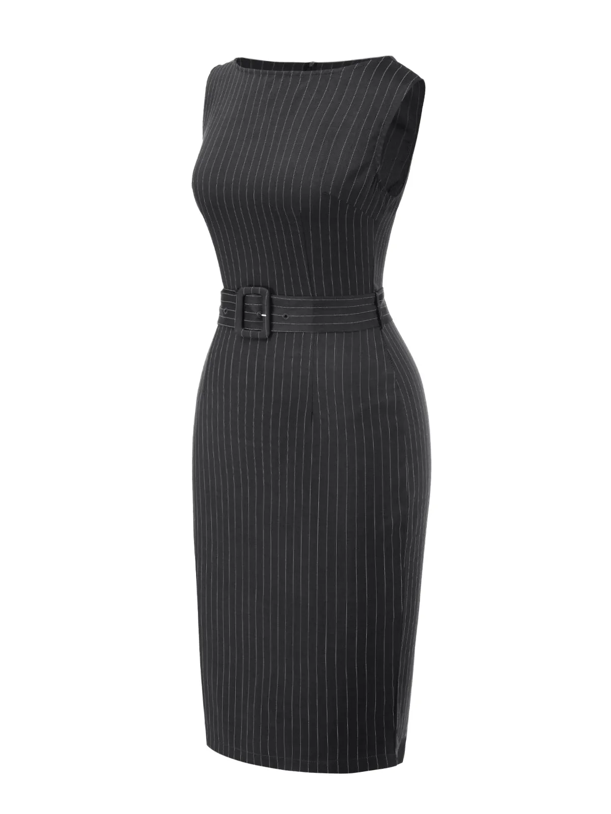 Dark Grey 1960s Pinstripe Beltd Pencil dress sold by Retro Stage product image thumbnail 3