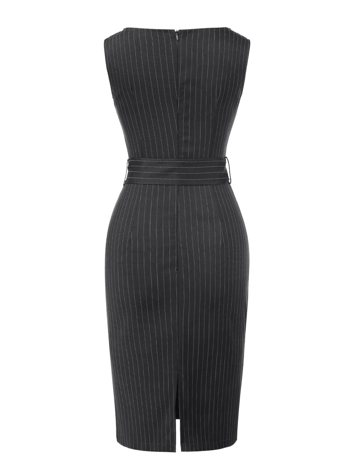 Dark Grey 1960s Pinstripe Beltd Pencil dress sold by Retro Stage product image thumbnail 4