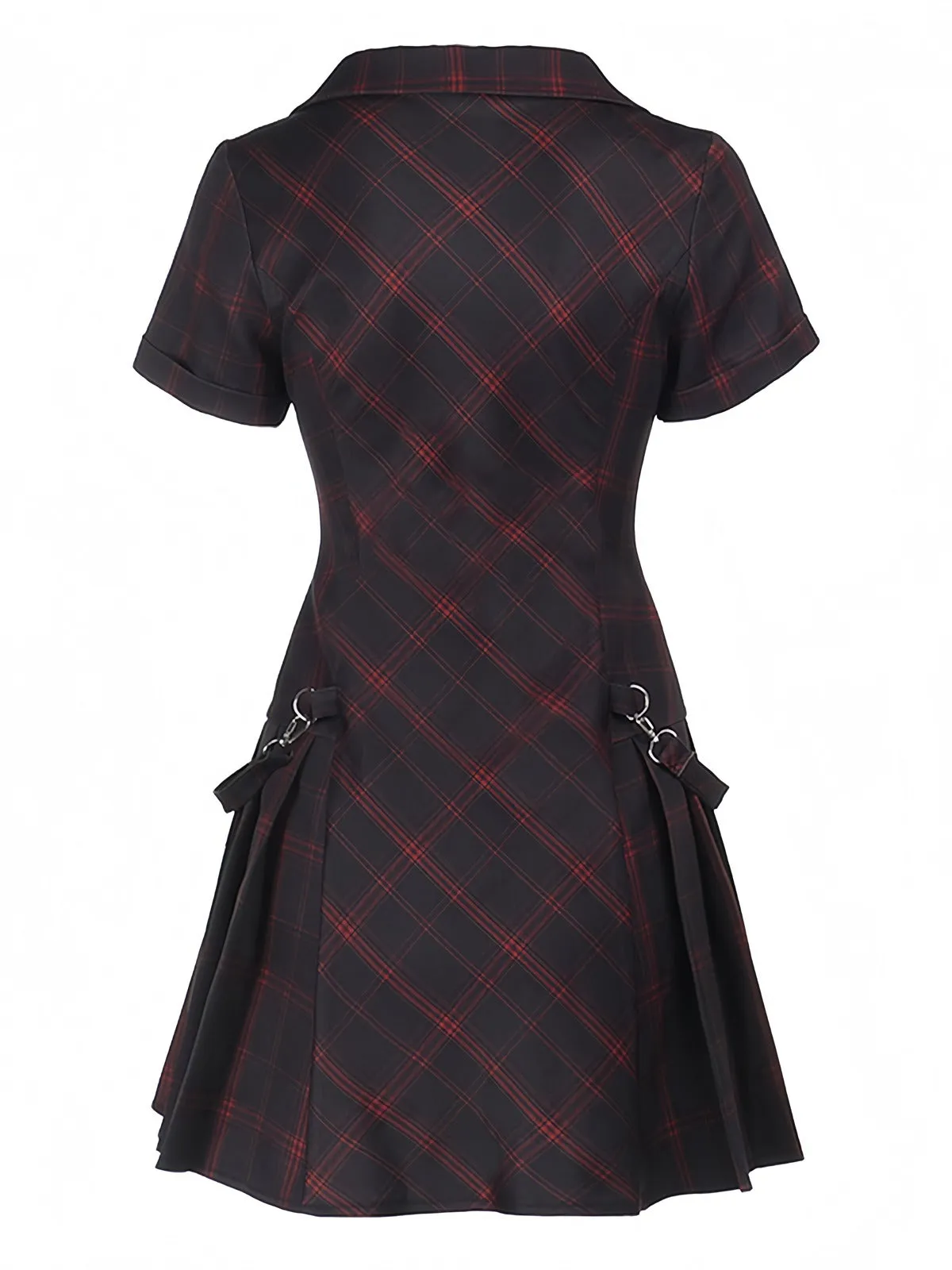 Wine Red 1960s Punk Lapel A-Line Plaid Dress sold by Retro Stage product image thumbnail 2