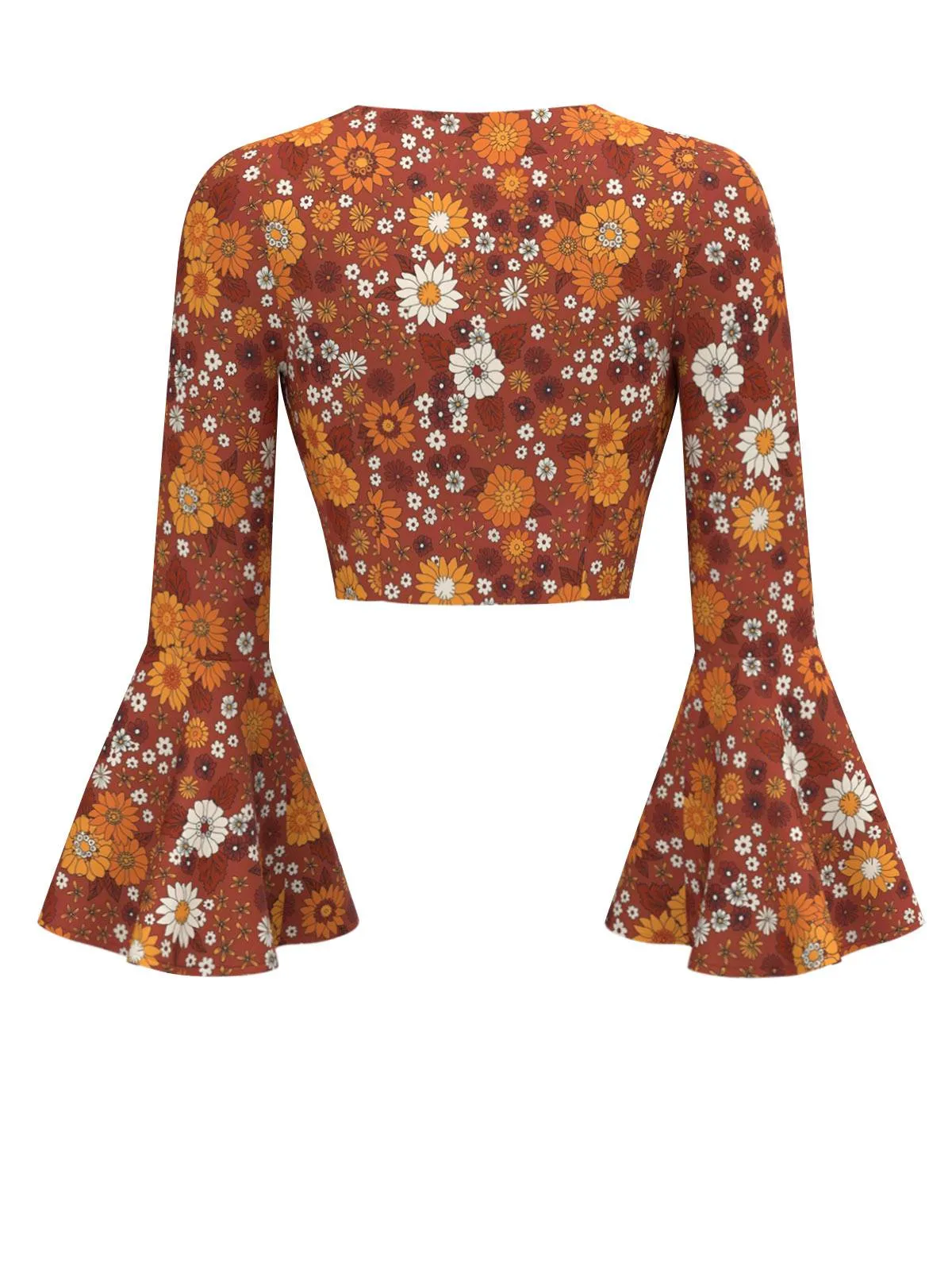 Orange 1970s Hippie Floral Bell Sleeve Top sold by Retro Stage product image thumbnail 3