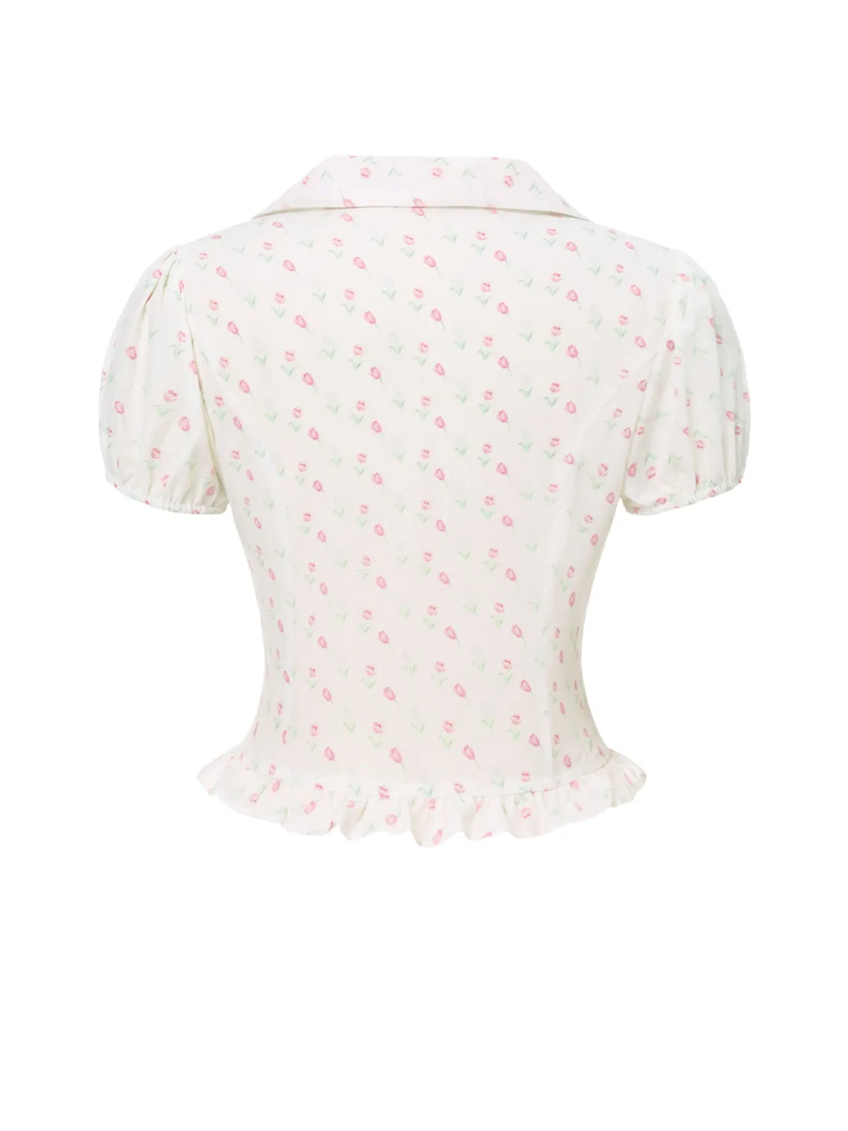 Pink 1940s Tulip V-Neck Lapel Ruffled Blouse sold by Retro Stage product image thumbnail 5