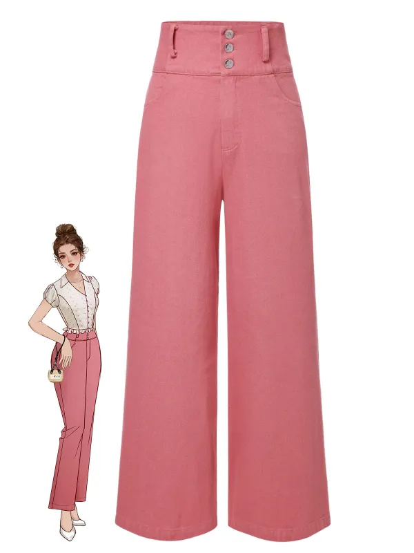 Pink 1950s Cotton Rose Button Pants sold by Retro Stage
