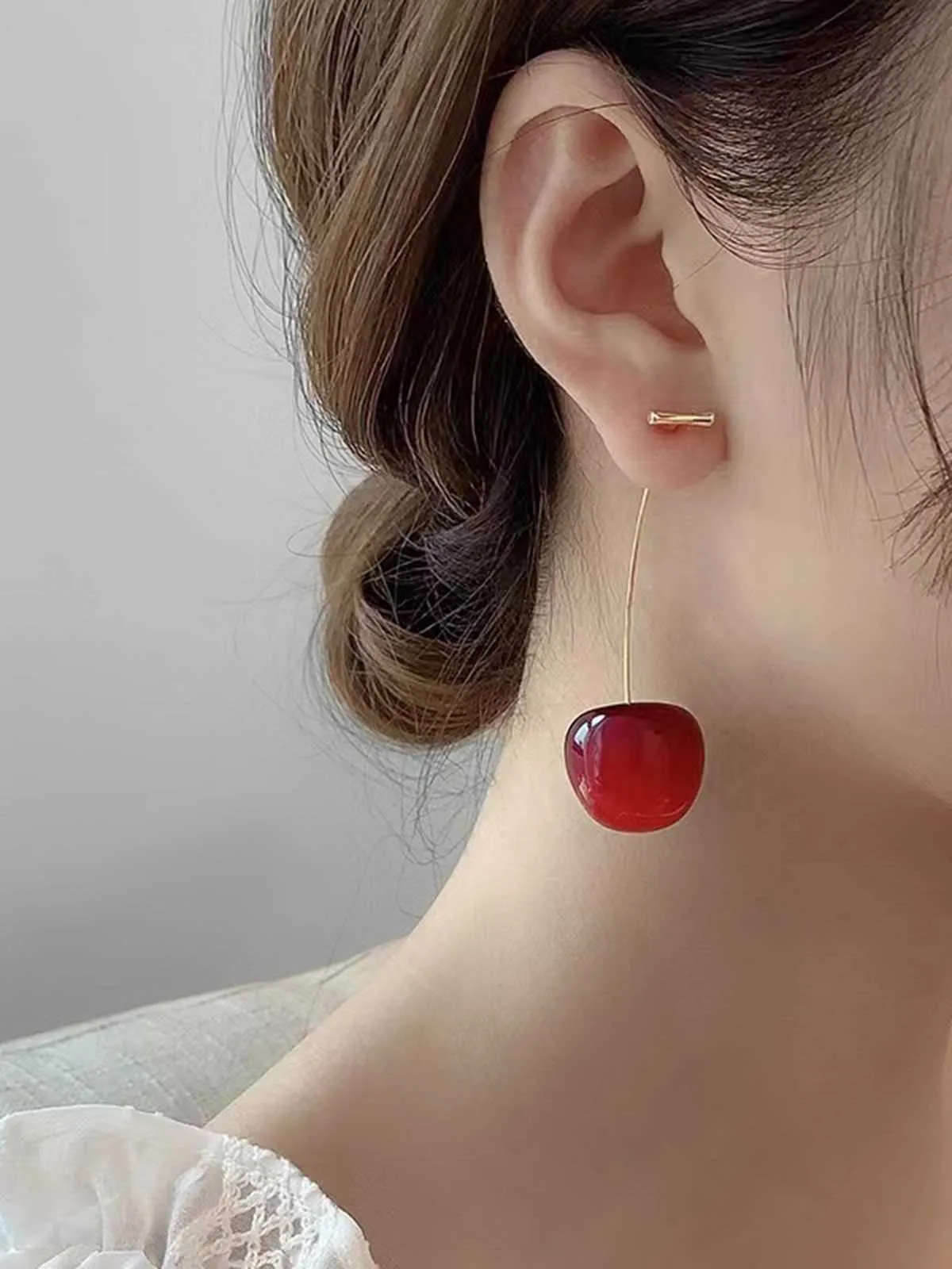 Red Cherry Drop Earrings sold by Retro Stage product image thumbnail 2
