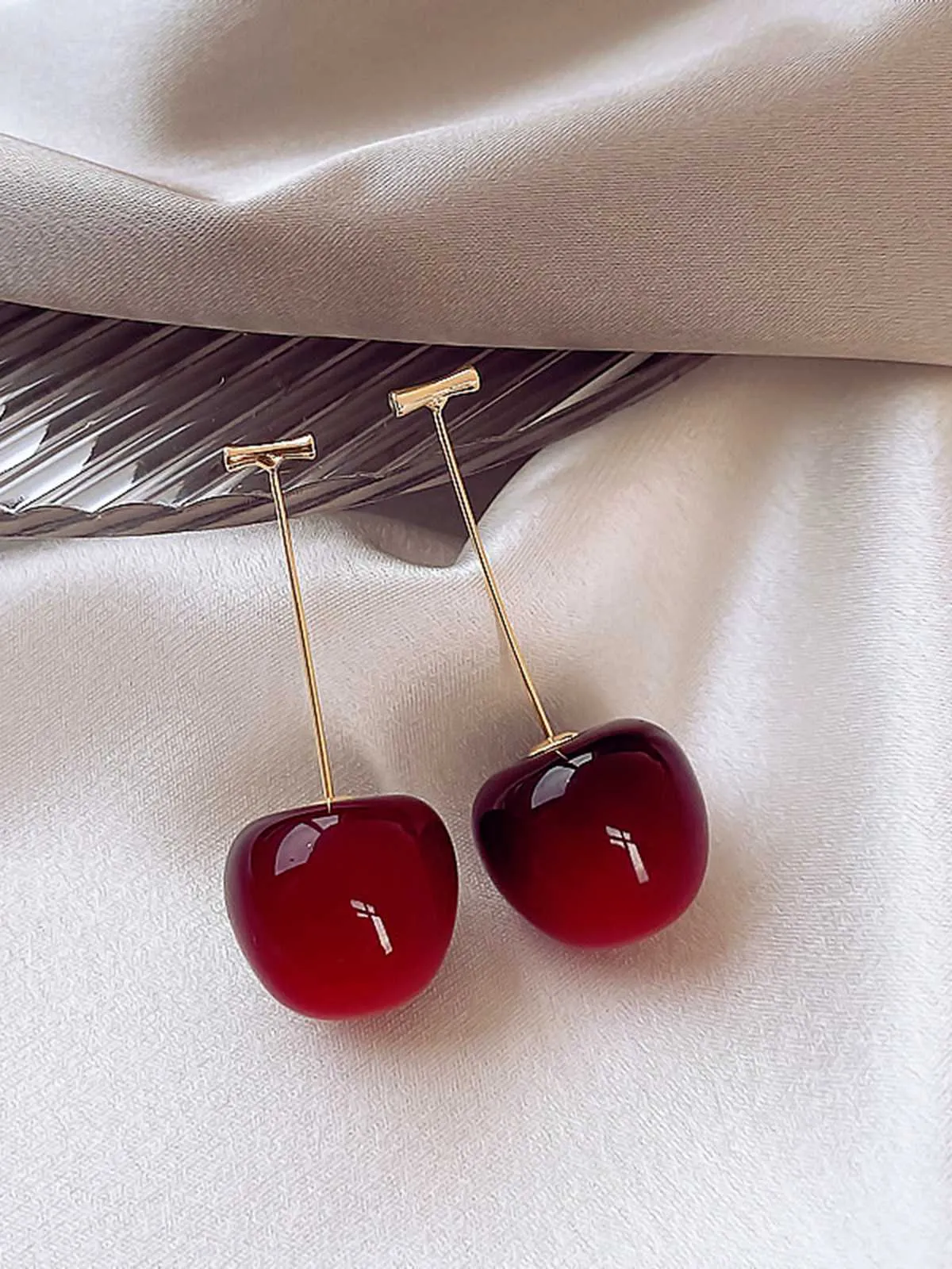 Red Cherry Drop Earrings sold by Retro Stage product image thumbnail 3