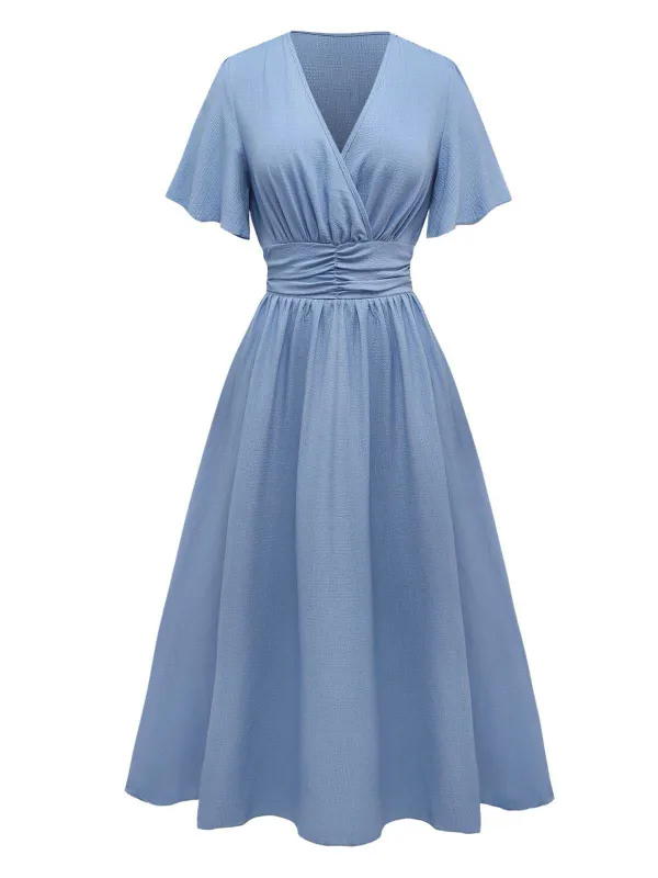 1940s V-Neck Ruffled Sleeve Slit Dress sold by Retro Stage