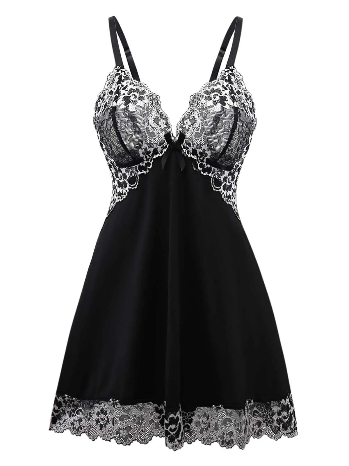 Black 1950s Velvet Lace Slip Nightgown sold by Retro Stage