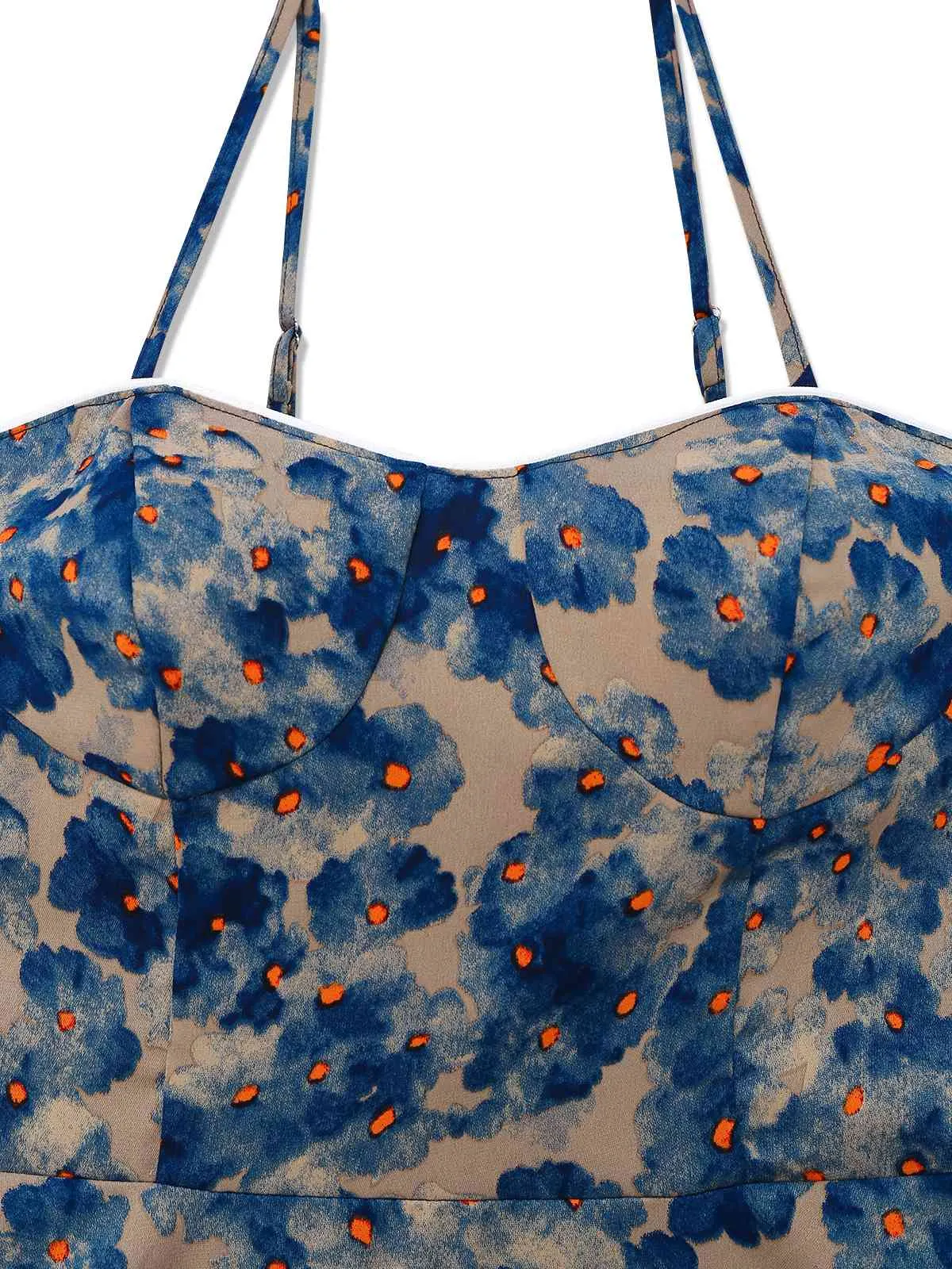 Blue 1950s Floral Print Spaghetti Strap Dress sold by Retro Stage product image thumbnail 3