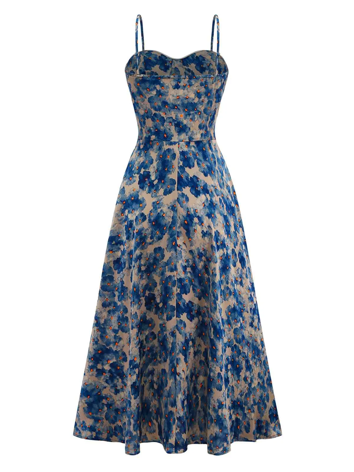 Blue 1950s Floral Print Spaghetti Strap Dress sold by Retro Stage product image thumbnail 2
