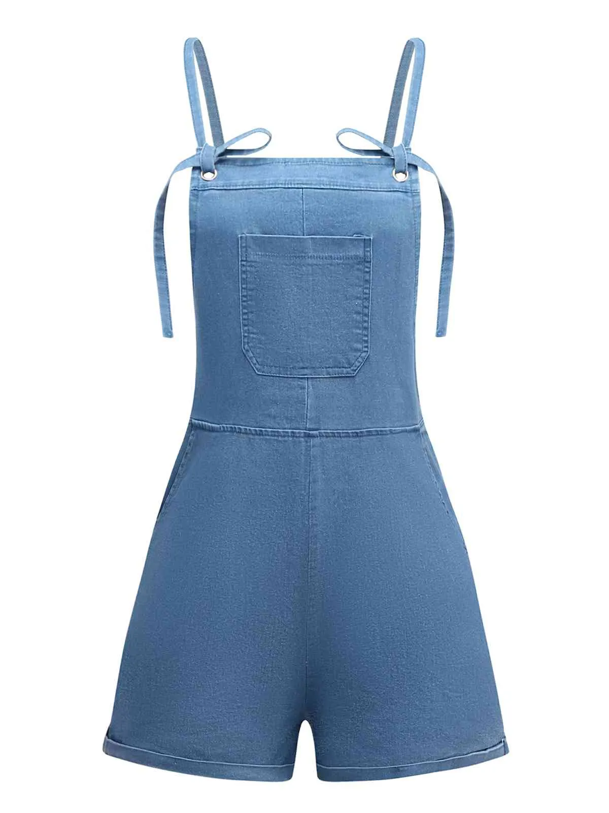Blue 1950s Bow Tie Denim Romper sold by Retro Stage