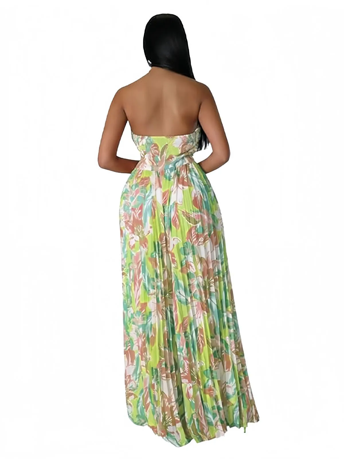 Green 1960s Floral Strapless Hollow Twist Pleated Jumpsuit sold by Retro Stage product image thumbnail 4