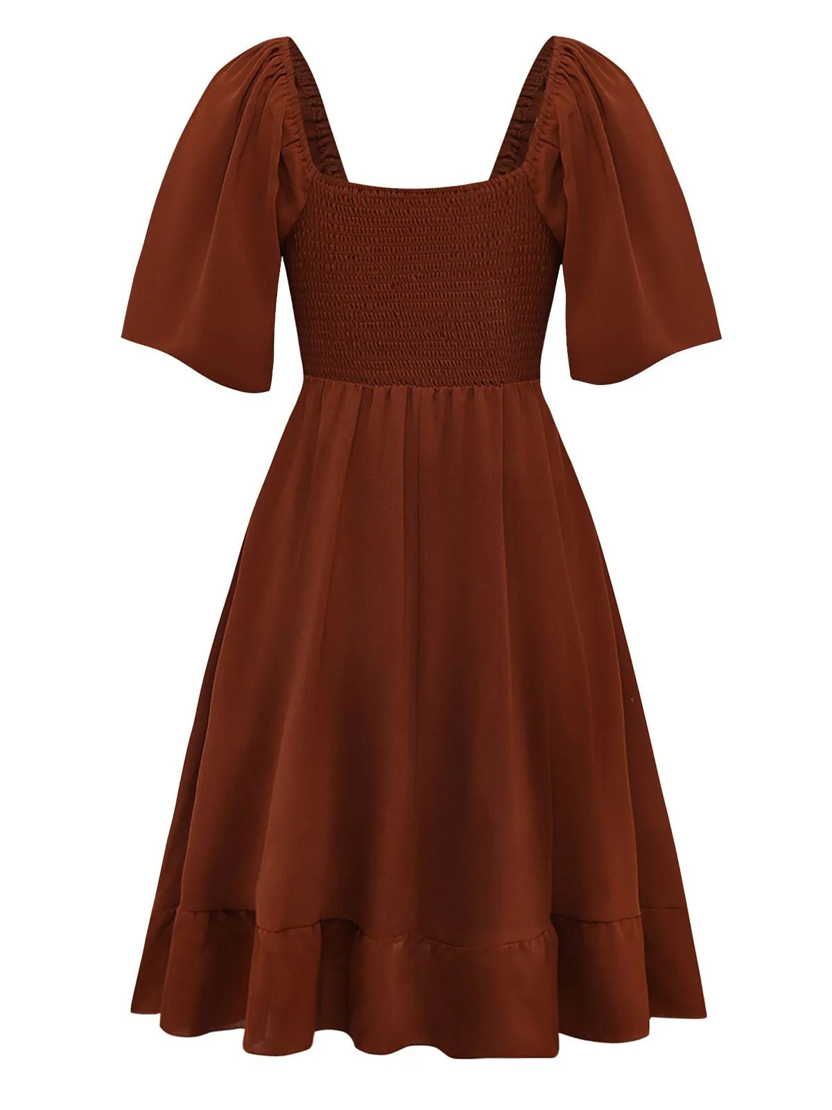 Brown 1950s Embroidered Floral Ruffled Ruched Dress sold by Retro Stage product image thumbnail 2
