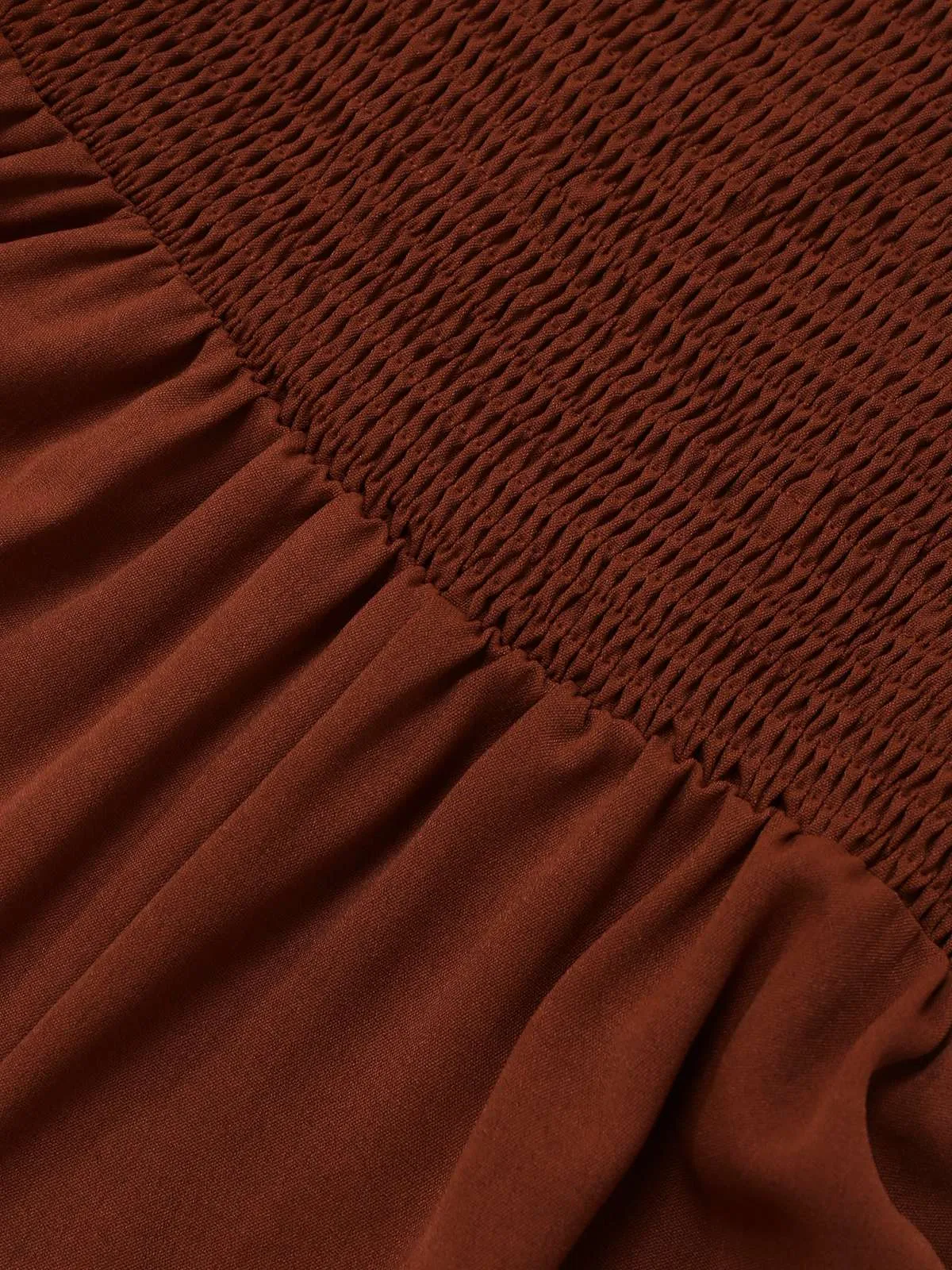 Brown 1950s Embroidered Floral Ruffled Ruched Dress sold by Retro Stage product image thumbnail 5