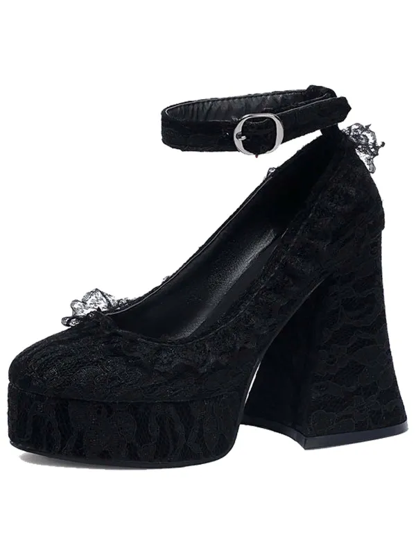 Halloween Floral Lace Punk Chunky Heels sold by Retro Stage