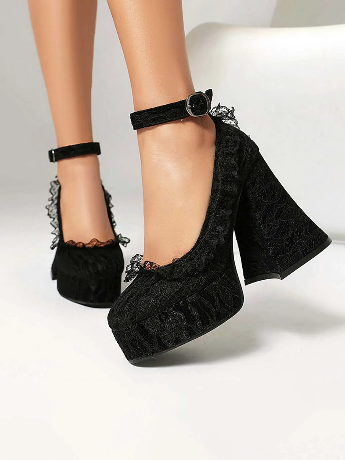 Halloween Floral Lace Punk Chunky Heels sold by Retro Stage product image thumbnail 2