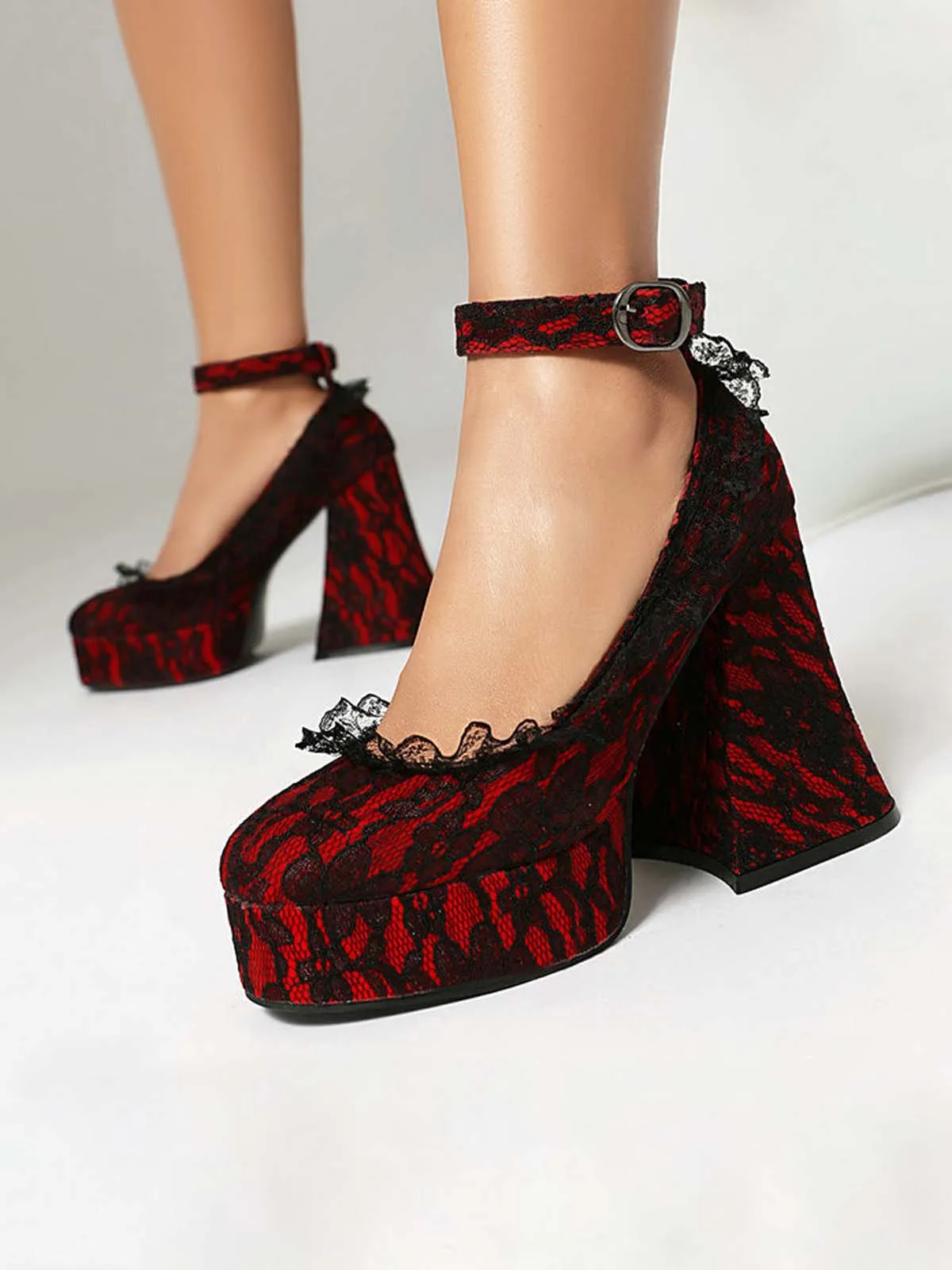 Halloween Floral Lace Punk Chunky Heels sold by Retro Stage product image thumbnail 3