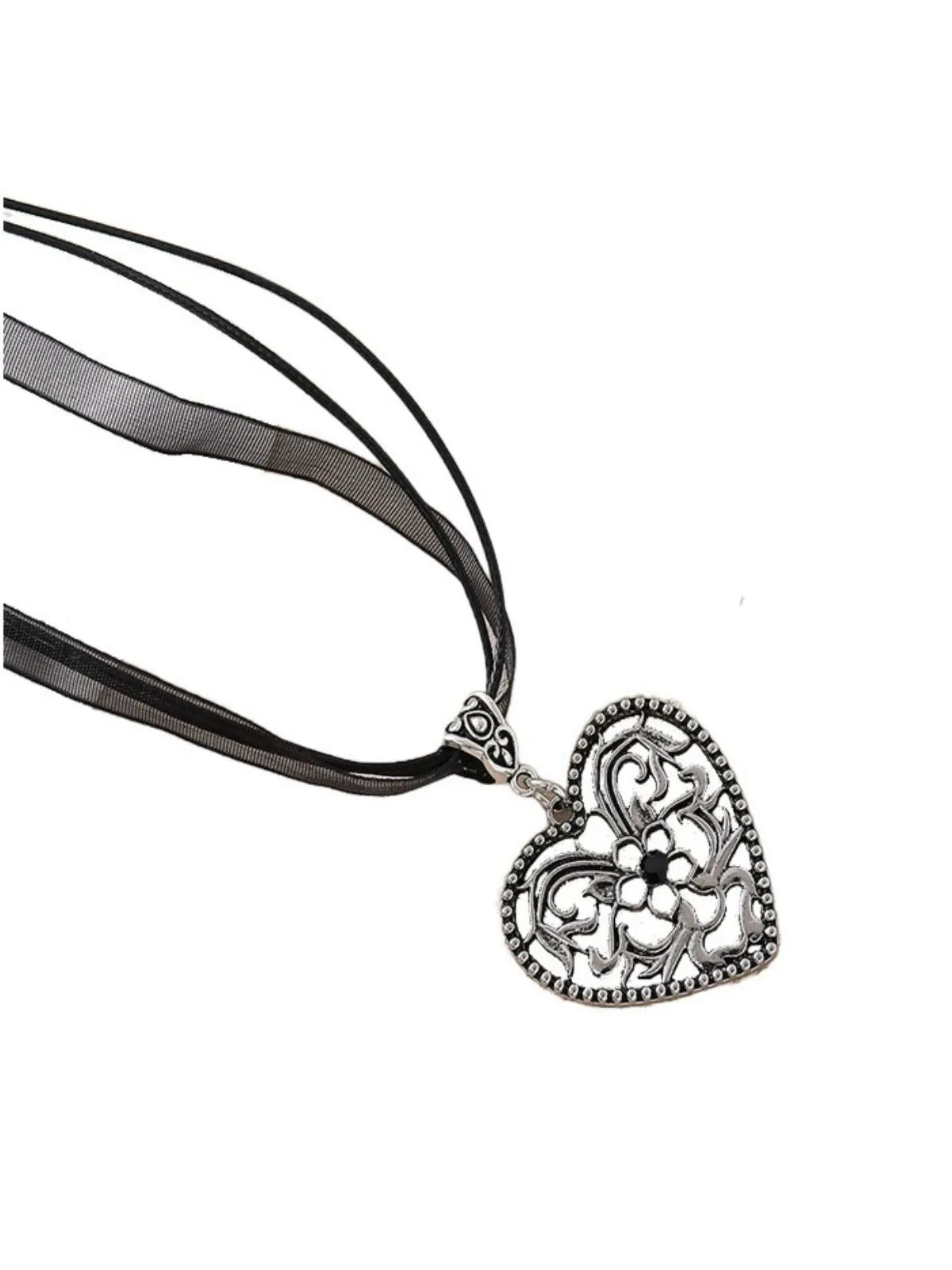 Vintage Ribbon Heart Flower Necklace sold by Retro Stage