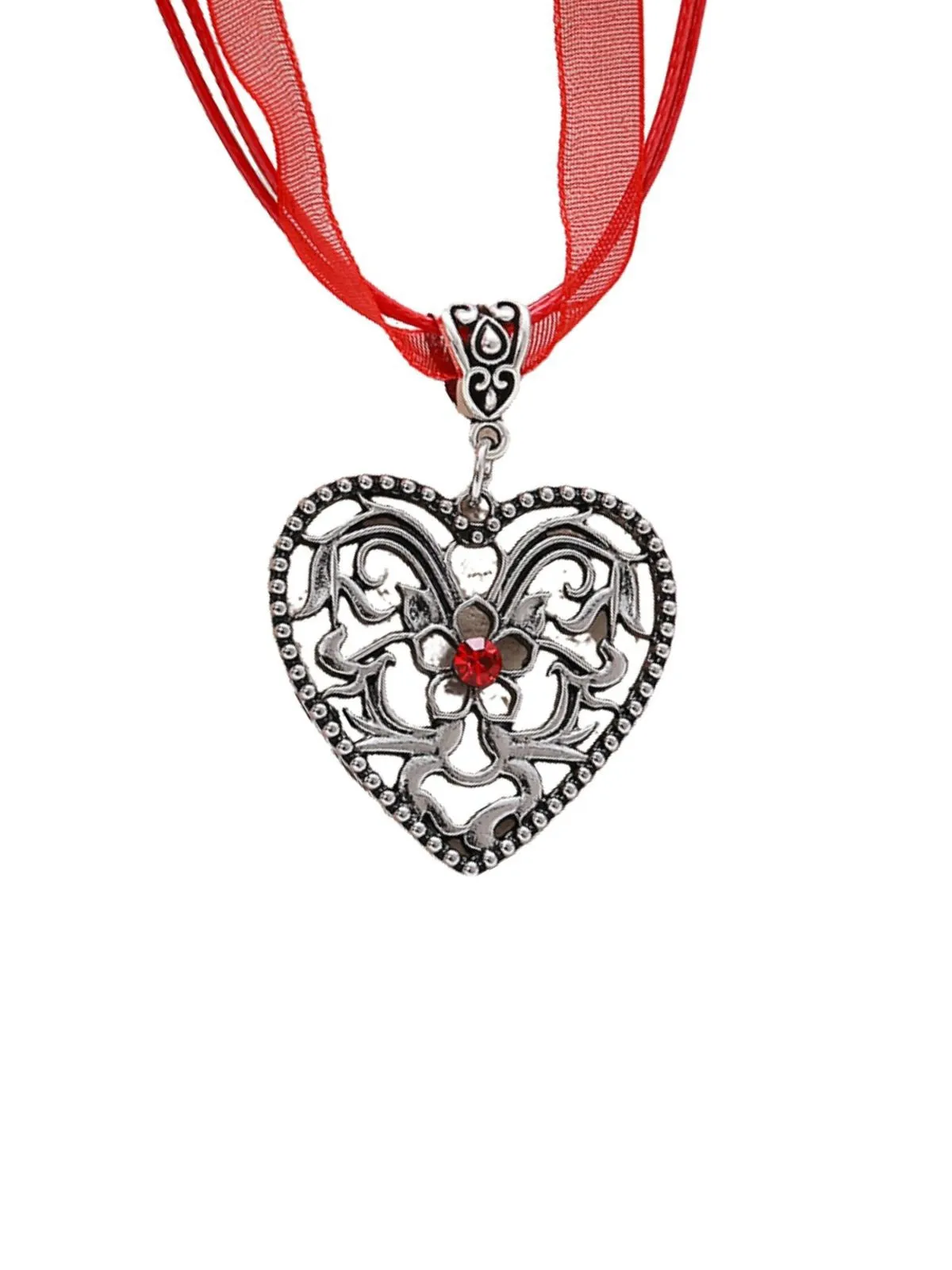 Vintage Ribbon Heart Flower Necklace sold by Retro Stage product image thumbnail 2