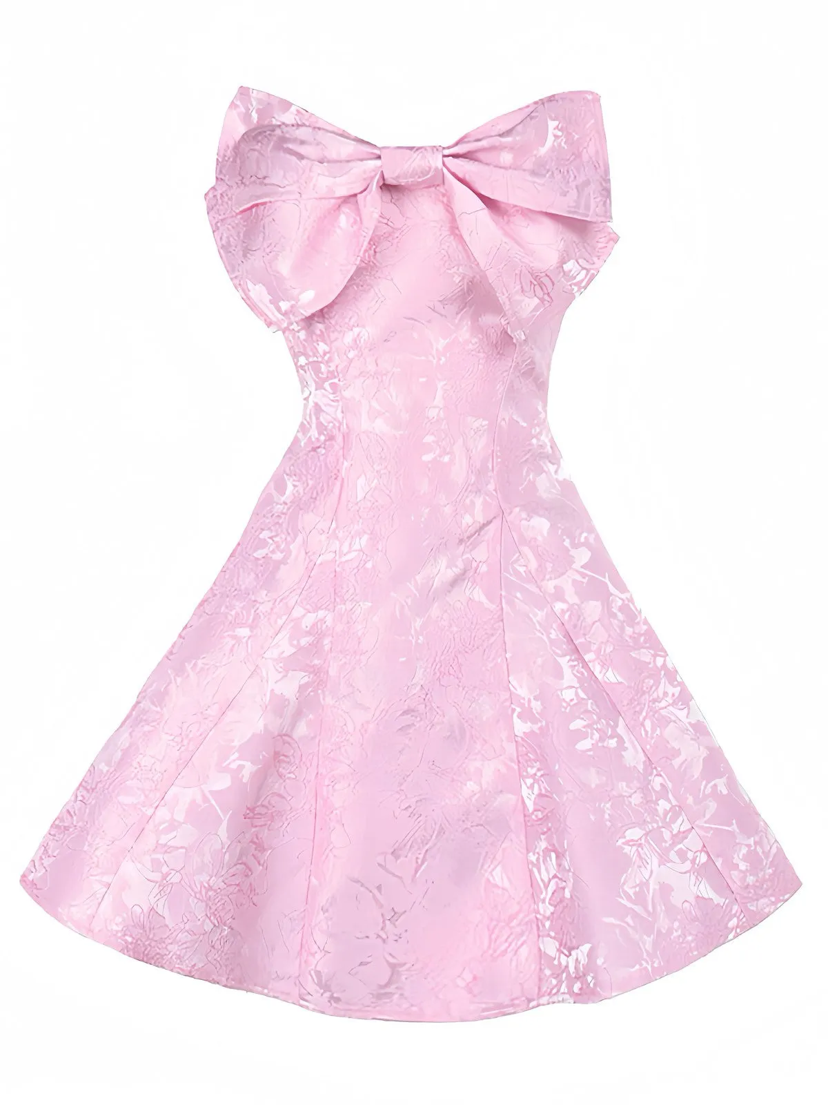 Pink 1950s Floral Lace Strapless Bow Dress sold by Retro Stage