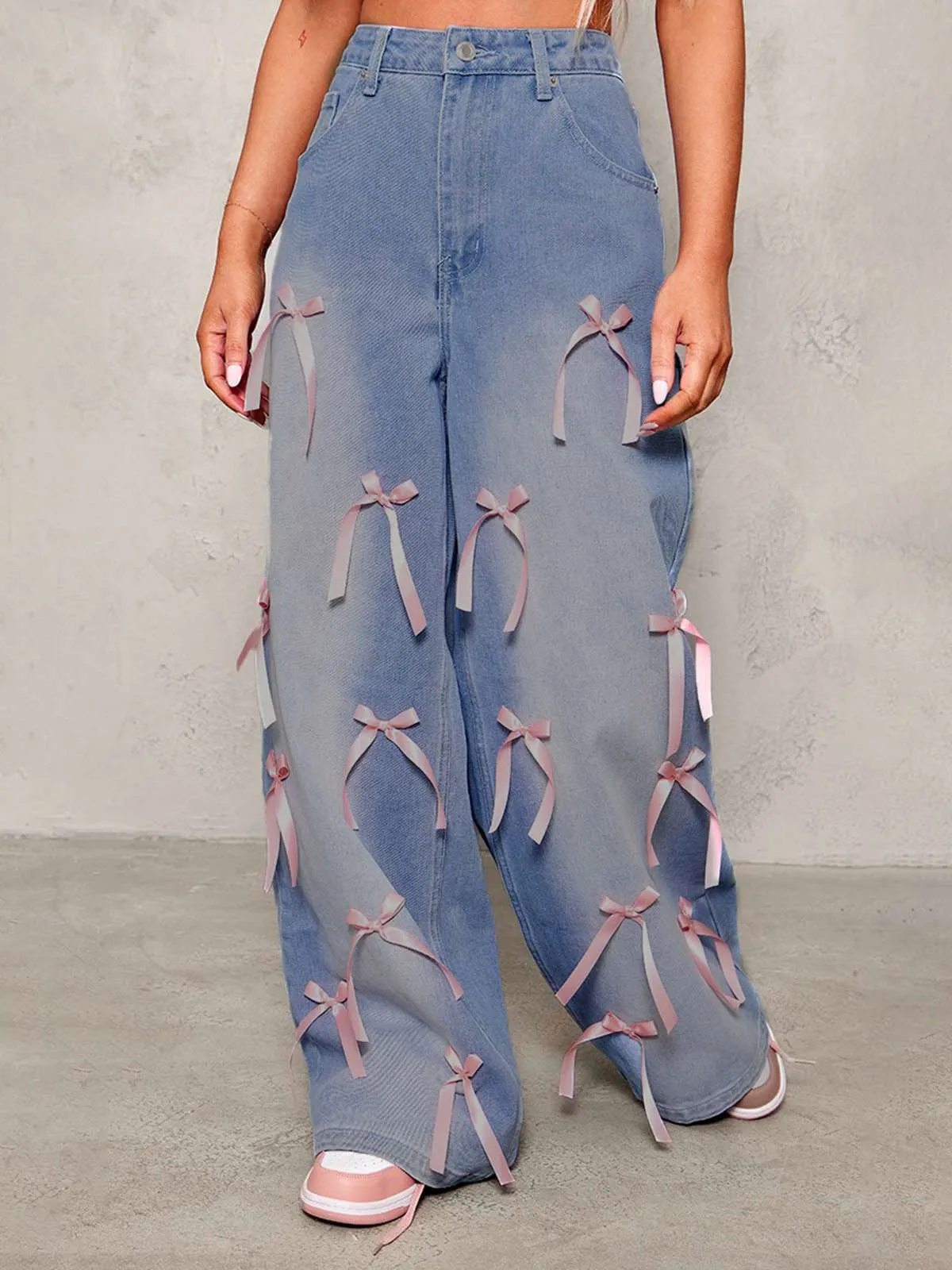 Light Blue 1950s Bow Wide Leg Jeans sold by Retro Stage product image thumbnail 4